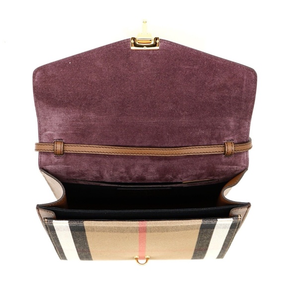 Burberry Macken Crossbody House Derby Check Tan Leather New - Picture 6 of 9